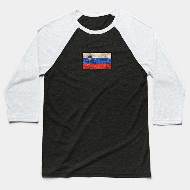 Vintage Aged and Scratched Slovenian Flag Baseball T-Shirt by jeffbartels